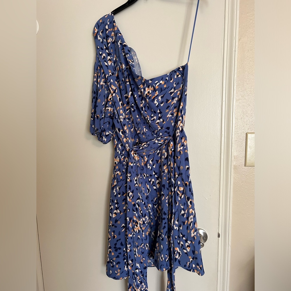 Ninewest One Shoulder Blue Floral Cocktail Dress - XXL